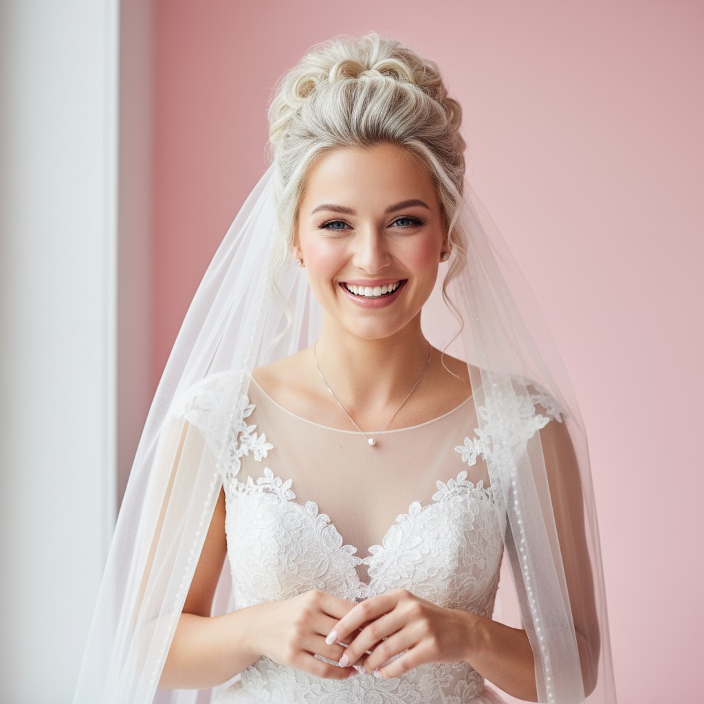 High Bridal Updo With Veil Ideas